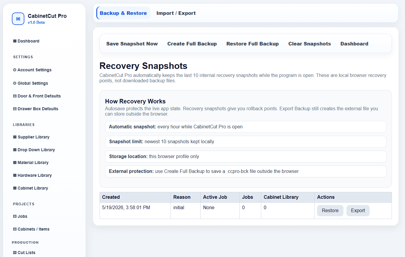 Backup & Recovery screenshot